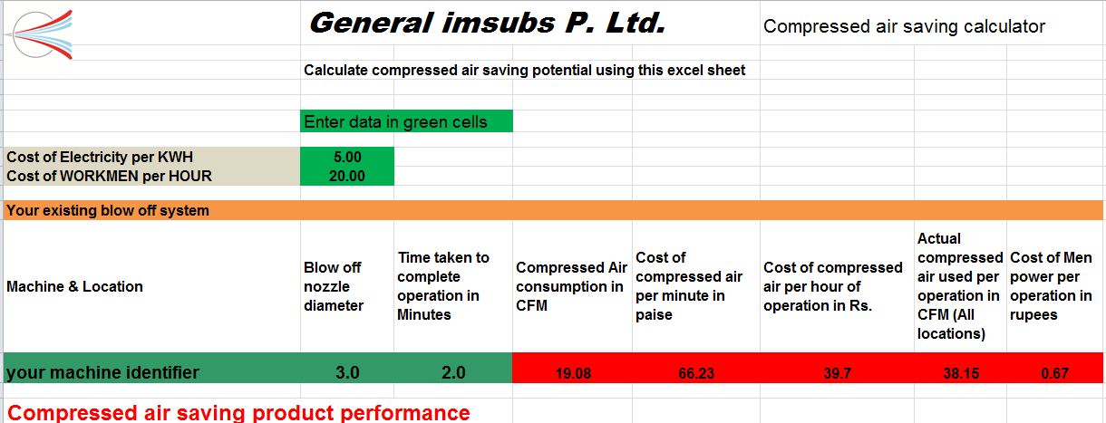compressed air saving worksheet snapshot