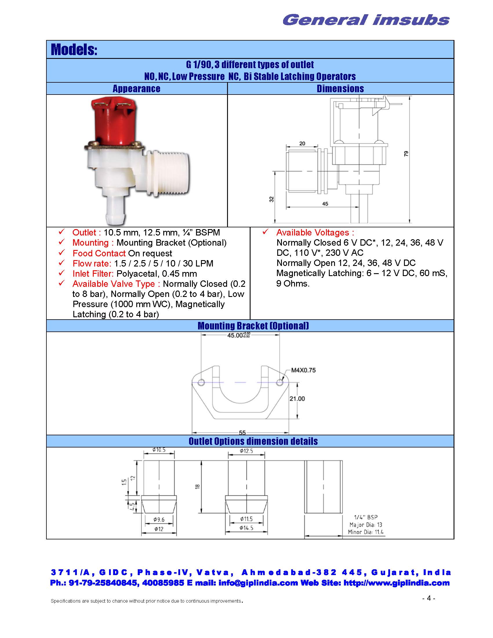 Specifications for water valve suitable for Dishwashers, washing machine and auto taps