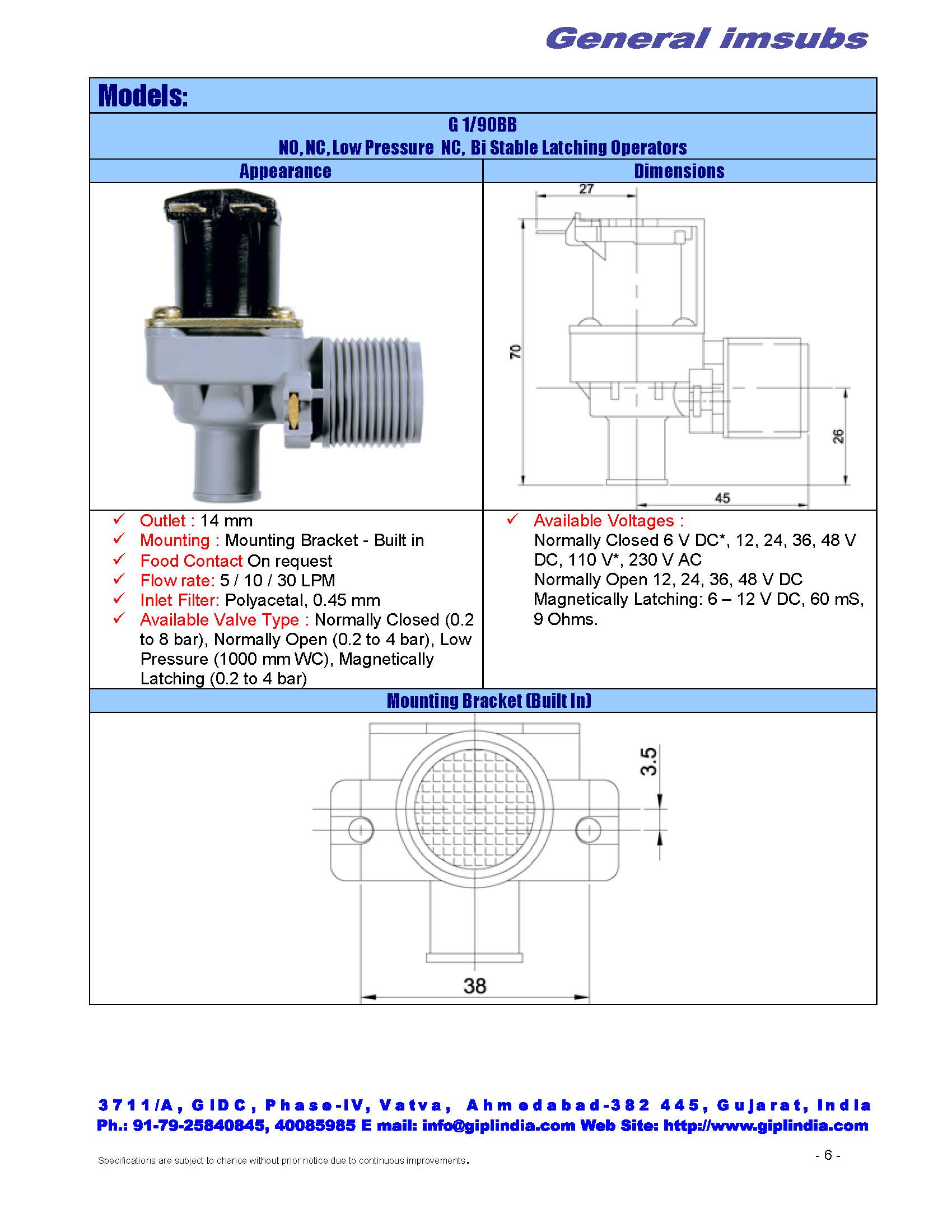 latching solenoid valve with built in bracket