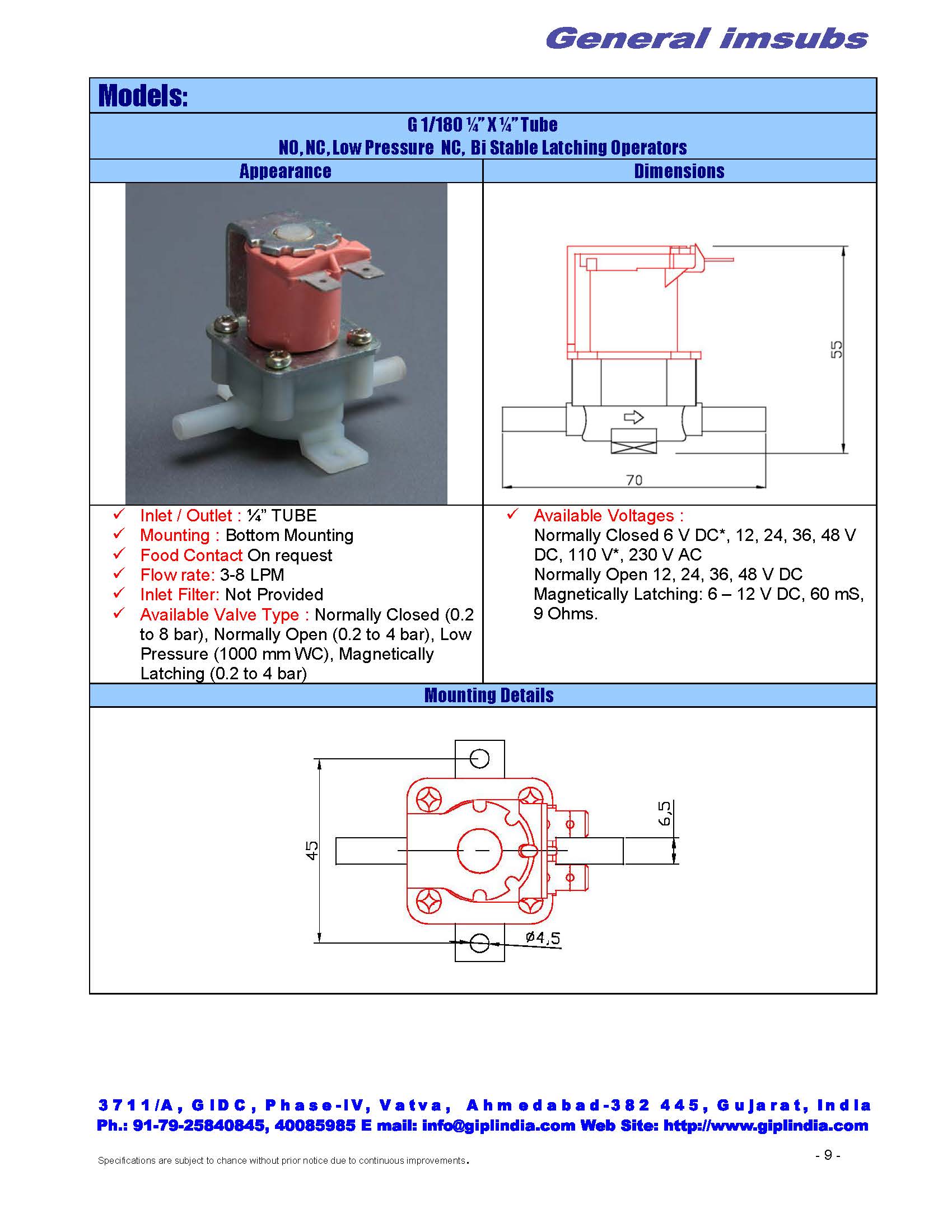 D1180 1/4" Tube (QC) Straight — Low-Pressure Dispensing Solenoid Valve Specs